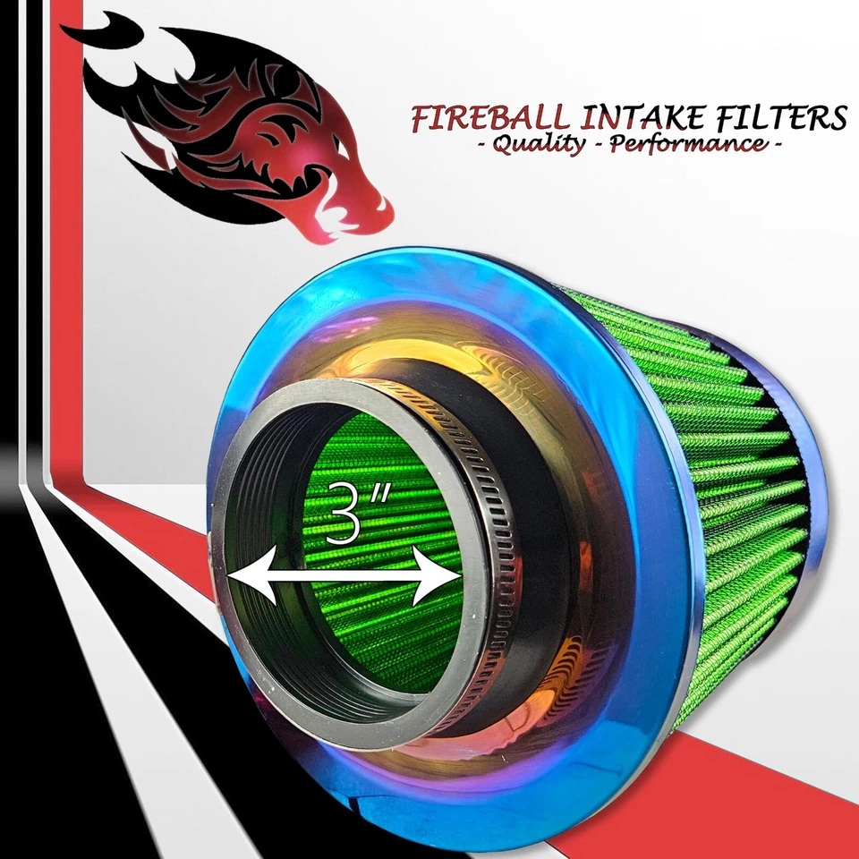 Kit de filtro de admisión de aire frío reutilizable de alto rendimiento de alto flujo de 3" verde para Jeep Foto 3 de 4