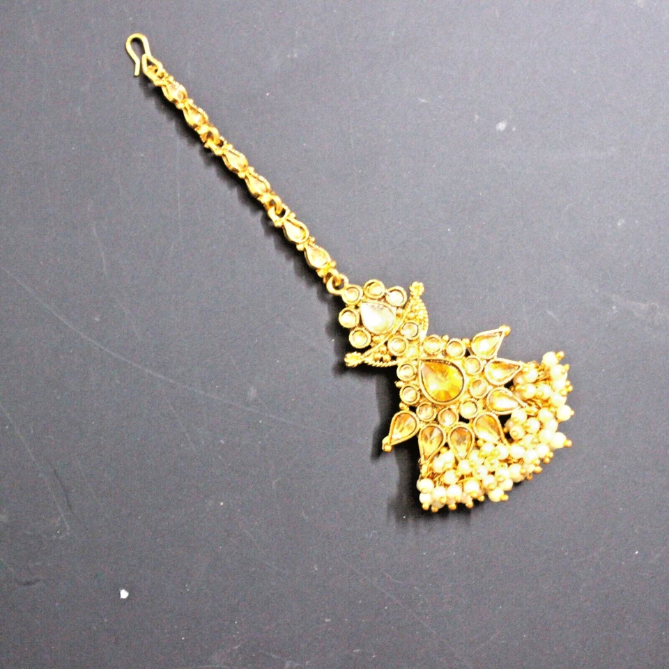 Conjunto de joyas étnicas para el cabello enchapado en oro regalo joyería tradicional Maang Tikka para mujeres Foto 2 de 4