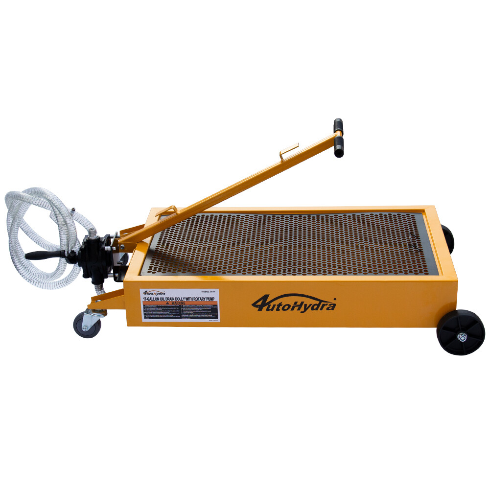 17 Gallon Low Profile Oil Drain Dolly w/ Manual Rotary Pump 7.2' Hose