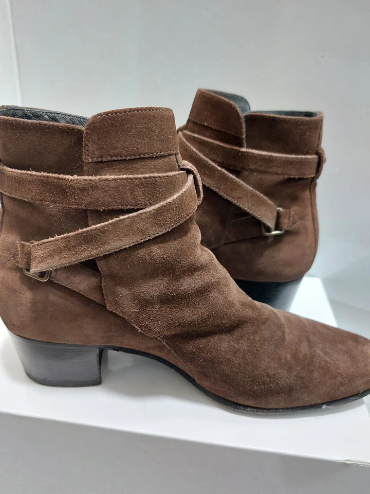 Botas Yves St Laurent Talla UK 4 Marrón Gamuza Jodhpur Tobillo Western Parisino  - Imagen 4 de 4