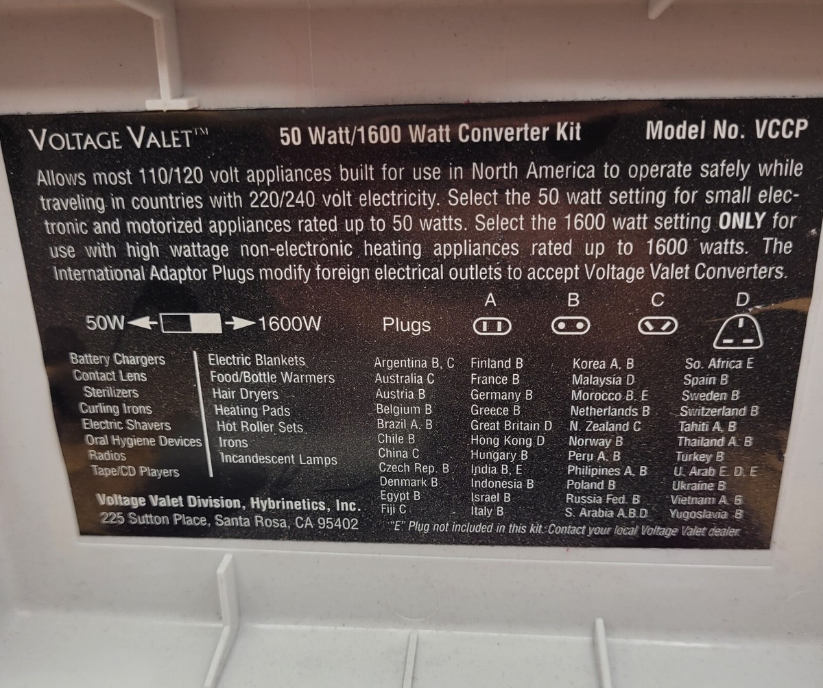 Kit Convertisseur Voltage Valet V16P – 50W / 1600W – Du USA Vers Universel – Neuf