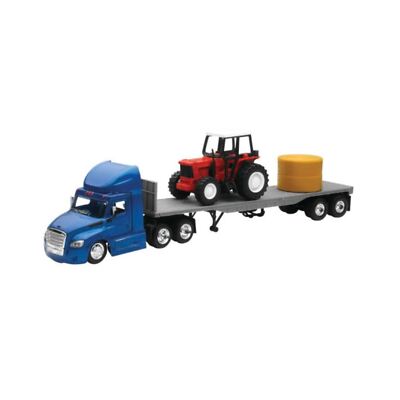 New-Ray Toys Freightliner Cascadia Flatbed with Farm Tractor and