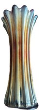 Antique Westmoreland Corinth Pattern Carnival Swung Iridescent Glass Vase 12 Rib