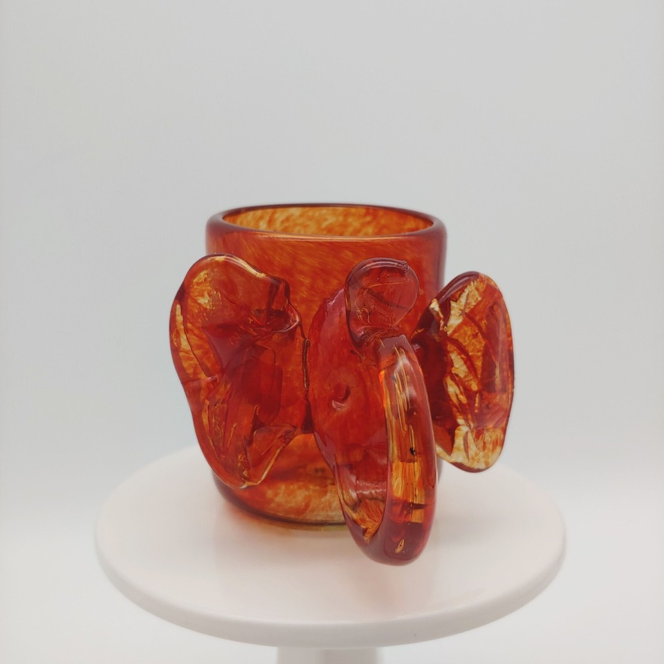HAND BLOWN Elephant Shaped Shot Glass Miniature Mug, Orange Wild Animal
