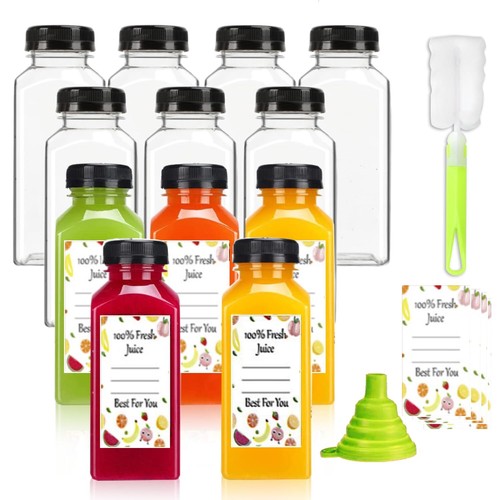 Plastic Juice Bottles with Caps 12 pcs 12oz Reusable Juice Containers with Ta...