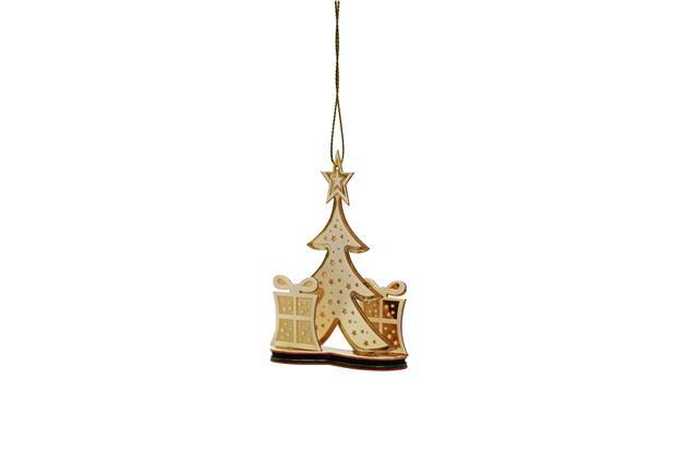 Christmas Gold Tree With Parcels Mirror Hanging Decoration 8cm