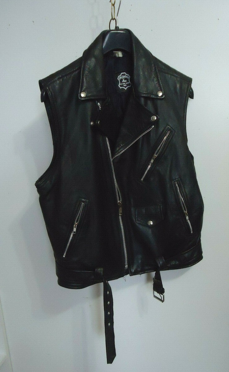 VTG 90s LEATHER BIKER rocker VEST JACKET METAL ZIPS RIPPLES VTG 90s LEATHER BIKER rocker VEST JACKET METAL ZIPS RIPPLES