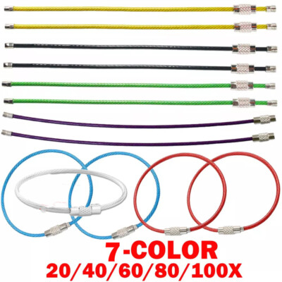20/40/60/80/100pcs 2mm*150mm Wire Keychain Cable 7 Color Metal Luggage Tag Loops