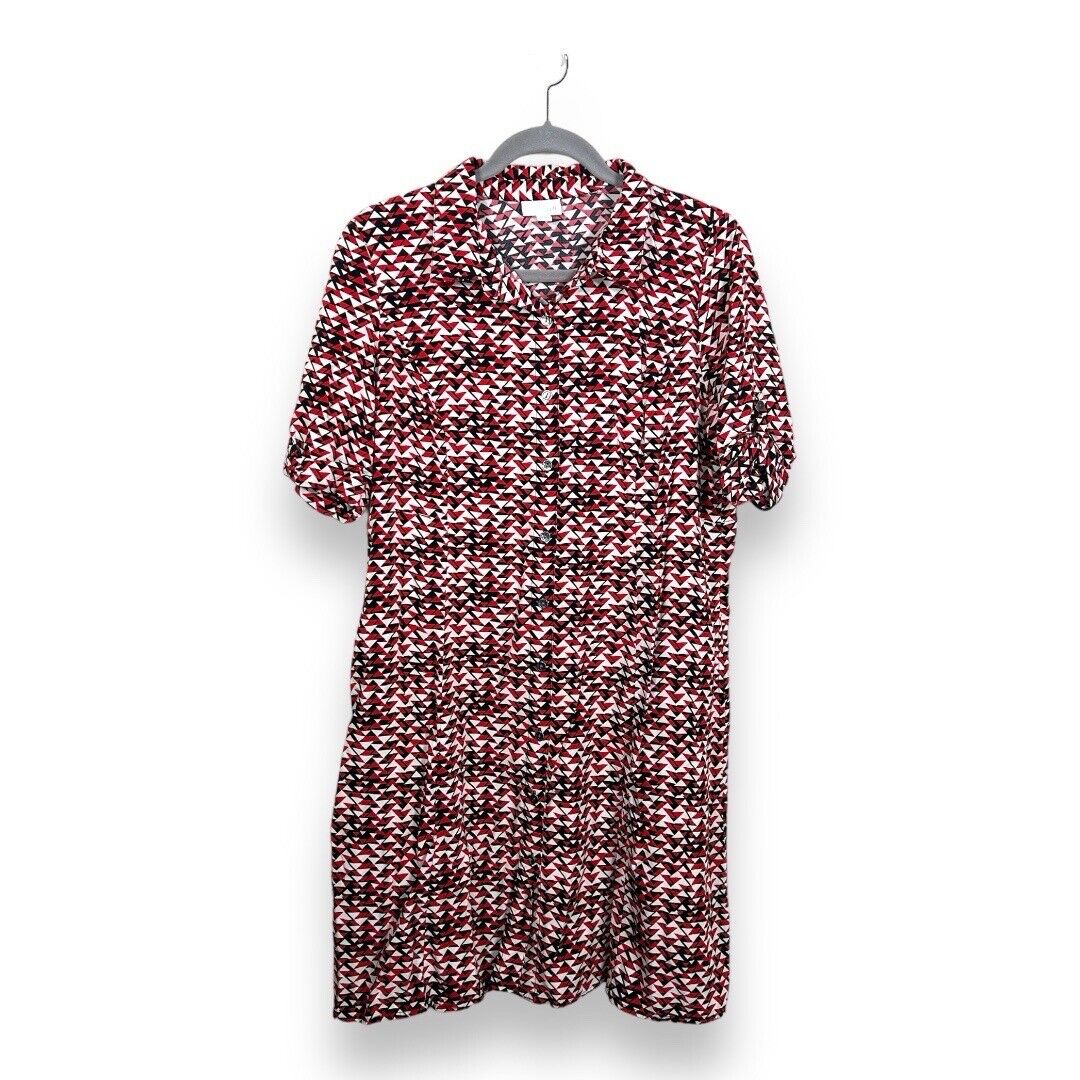 14 PETITE J JILL DRESS SHORT SLEEVE BUTTON FRONT RED WHITE 14 PETITE J JILL DRESS SHORT SLEEVE BUTTON FRONT RED WHITE