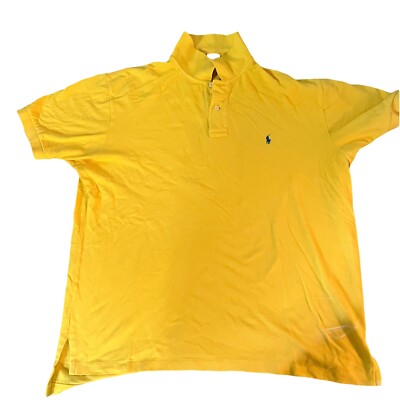 Polo Ralph Lauren Polo Shirt Men XL Yellow Blue Pony Knit Cotton