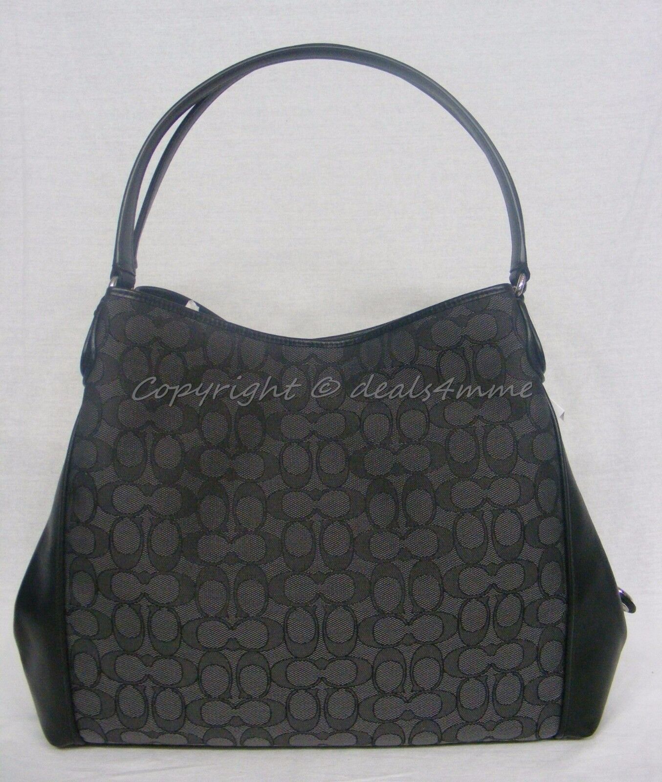 NWT Coach 33523 Edie Shoulder Bag In Signature Jacquard Silver/Black  Smoke/Black