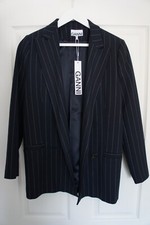 Ganni Pinstripe Navy Blazer Size 34 New With Tags