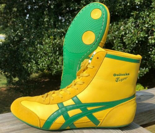 RARE Onitsuka Tiger 81 Wrestling Shoes Size 9 Yellow Green Leather ASICS  - Picture 1 of 8