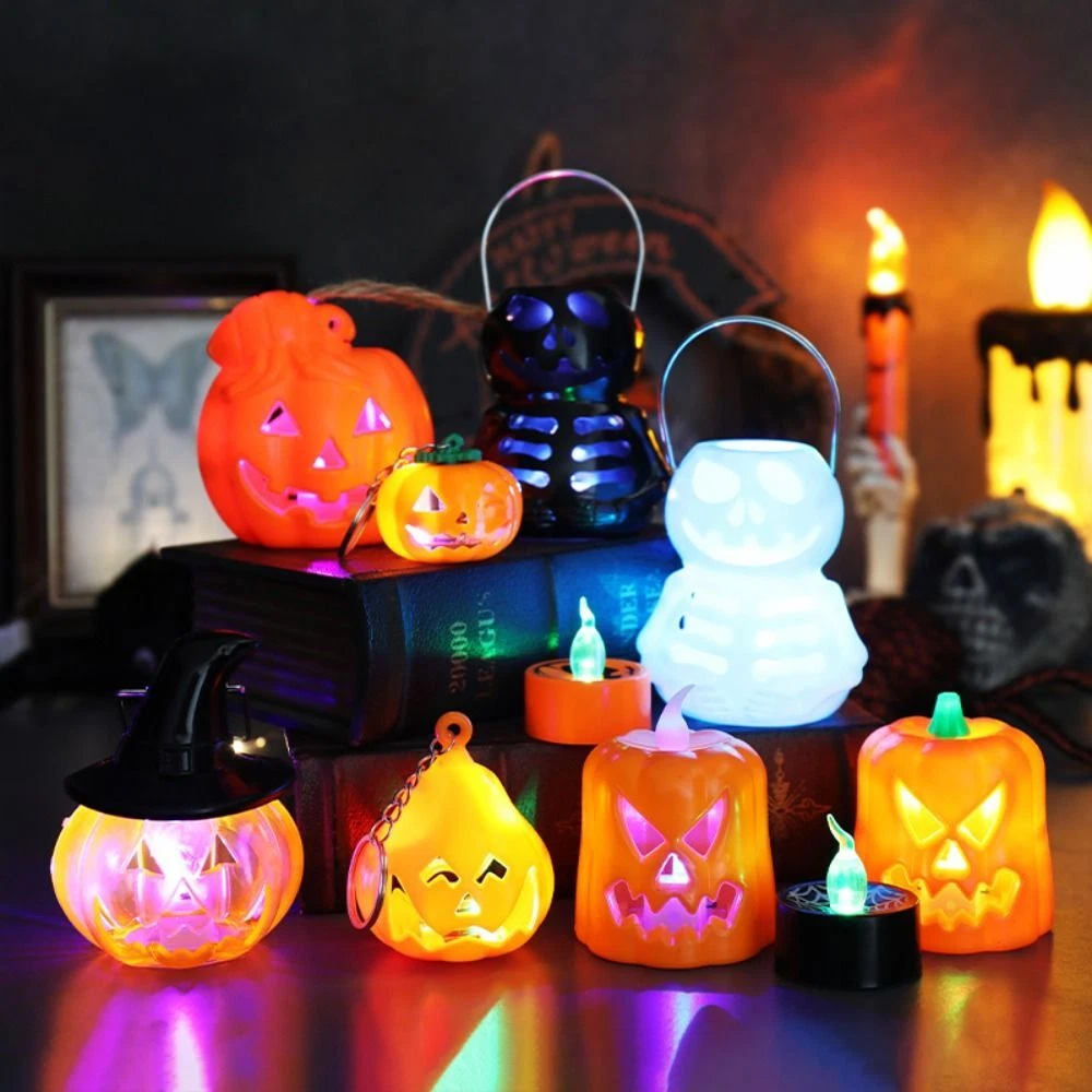 2PCS Led Ghost Night Light Plastic Candle Lamp Halloween Pumpkin Lamp Halloween