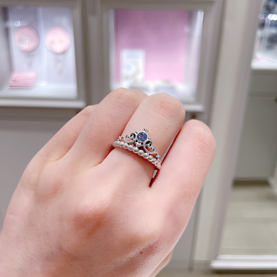 New Authentic 925 Sterling Silver Disney Cinderella Blue Crown Ring