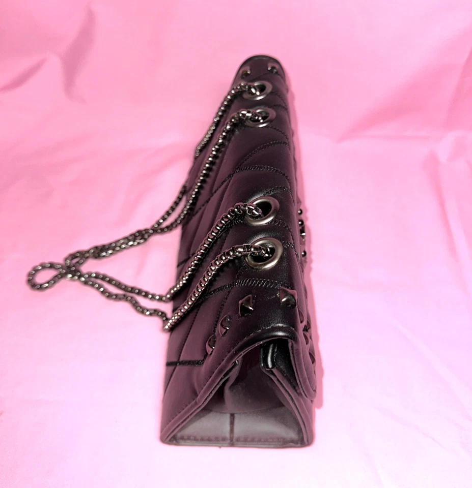 Black Quilted Studded  Purse w/ Chain Strap Crossbody or Shoulder  Vegan Y2K - Image 3 of 4
