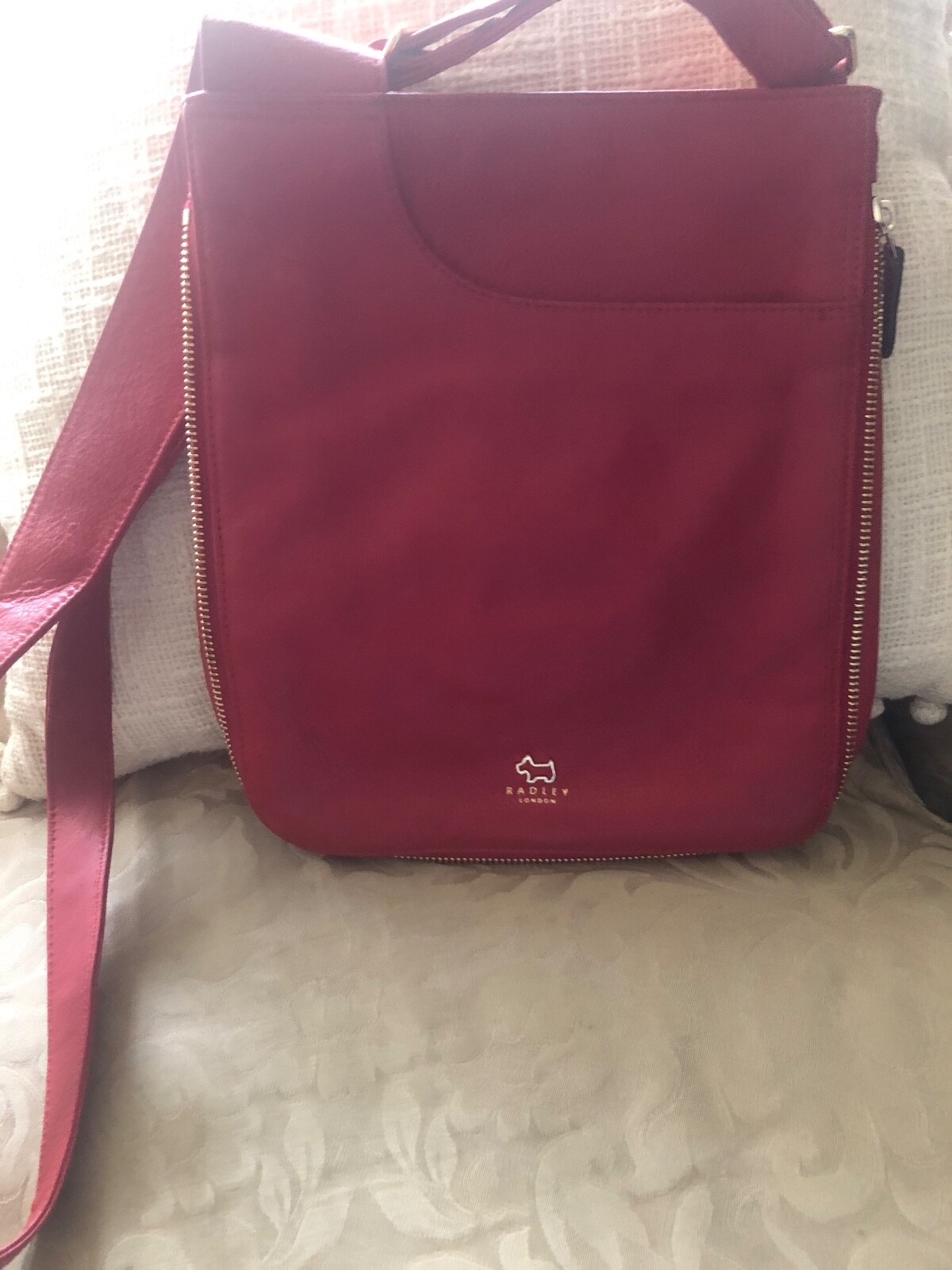 RADLEY pockets zip top smooth leather crossbody bag expands CRIMSON RED- MINT