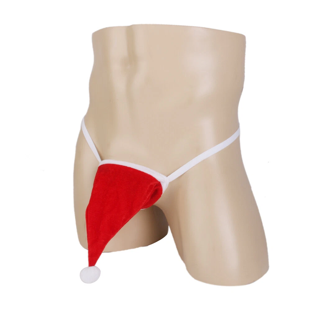Mens Sexy Red Velvet No l Chapeau G String D guisement Thong Party