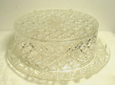 vtg cake serving tray/plate stand holder container faux crystal glass diamond