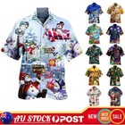 Mens Xmas Printed Short Sleeve Shirt, Hawaiian Holiday Beach Button Up Tops AU