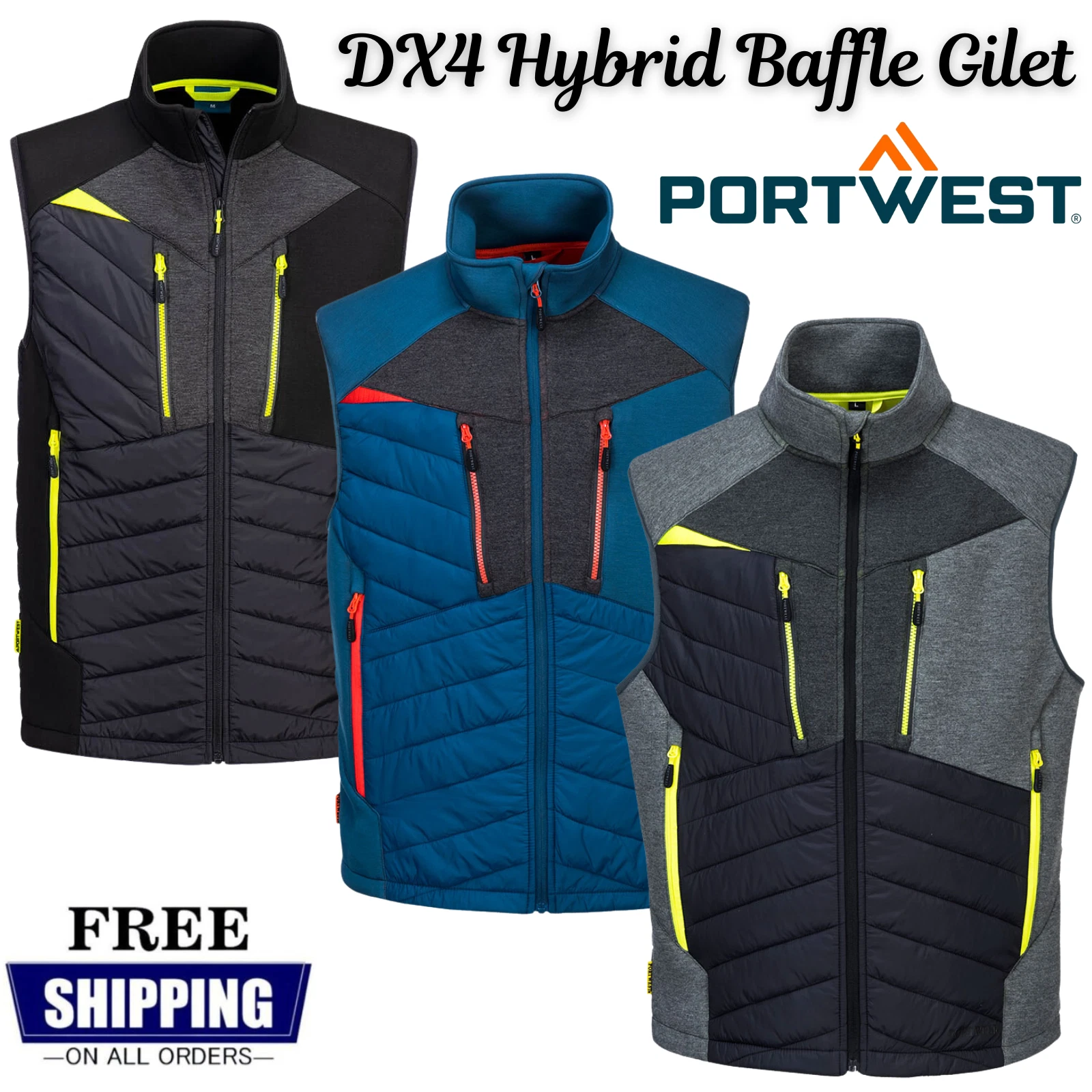 Portwest DX4 Hybrid Baffle Gilet Safety Work Padded Reflective Bodywarmer DX470