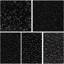Miyuki Multipack Seed Beads, Opaque Black, Size 15/0, 11/0, 8/0, 6/0  Delica