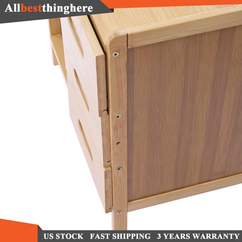 Nightstand Bedside End Table Bedroom Side Bamboo Storage w/ Pull-out Drawer US - Picture 10 of 12