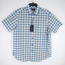 Hart Schaffner Marx Mens S/S Plaid Shirt Cotton Multi Color Blue Large