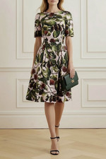 DOLCE & GABBANA Day Dress Pink Green Fig Print Silk Lined Crepe Sz I 38 AU 8