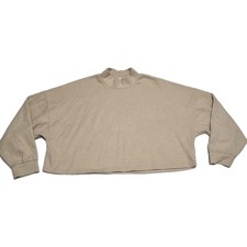 Women's Oversized Cropped Mock Neck Pullover Sweatshirt Beige Sz Small
