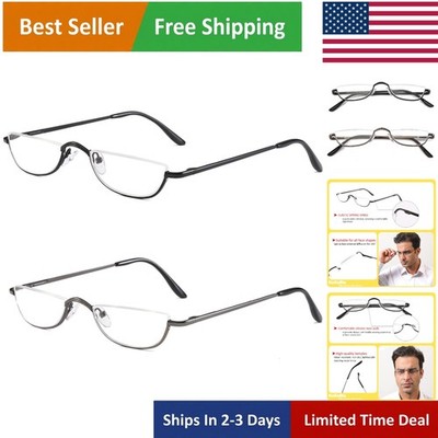 Stylish Half Reading Glasses - 2 Pairs Metal Frame with Scratch-Resistant Lens