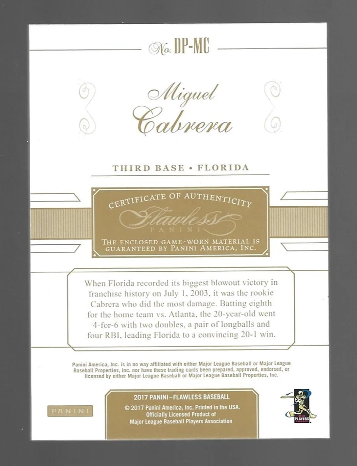 Parche Miguel Cabrera 2017 Panini impecable doble reliquias 4/7 💲 Foto 3 de 3
