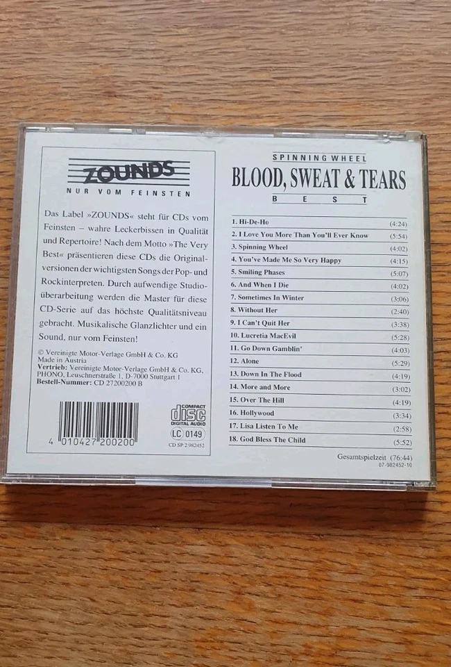 BLOOD, SWEAT & TEARS - CD - SPINNING WHEEL - BEST - ( Zounds ) - Bild 2 von 2