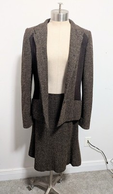 LINDA ALLARD ELLEN TRACY Silk Wool button up Jacket Skirt Suit Set Size 4 Preppy