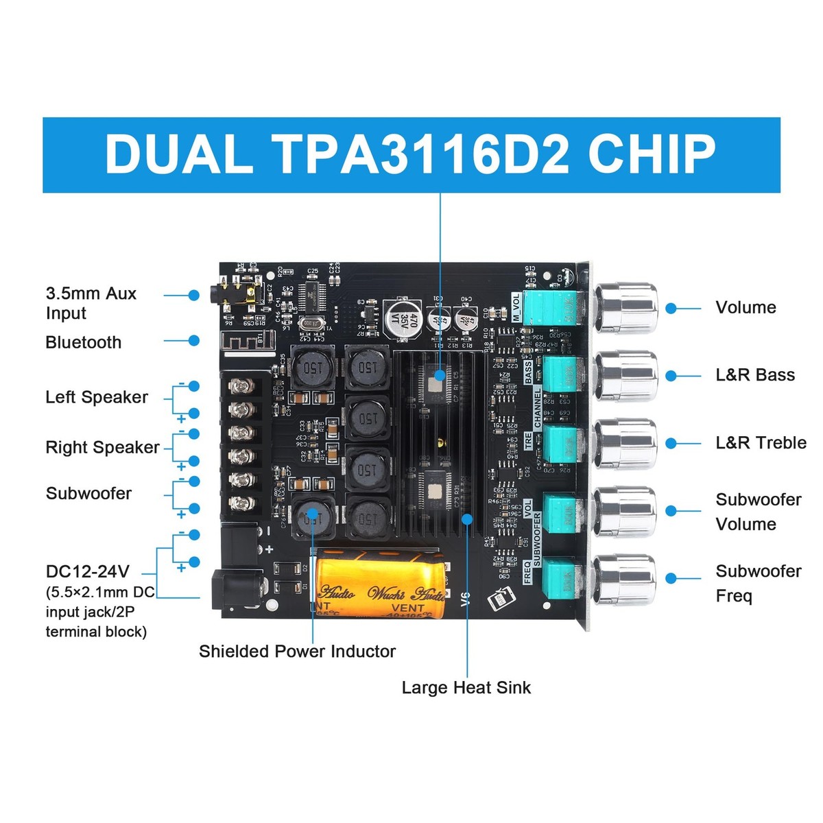 ZK-TB21 50W+50W+100W 2.1CH Bluetooth 5.0 Subwoofer Amplifier Board