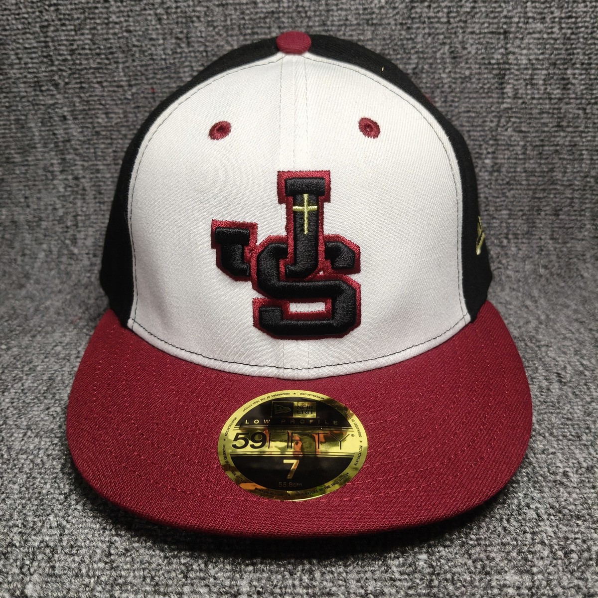 New Era 59FIFTY Low Profile Lions JS Logo Fitted Hat Size 7 Black White Maroon