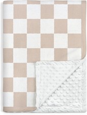 Checkered Minky Baby Blanket 30 x 40 Inches for Boys Girls, Soft Plush Receiving
