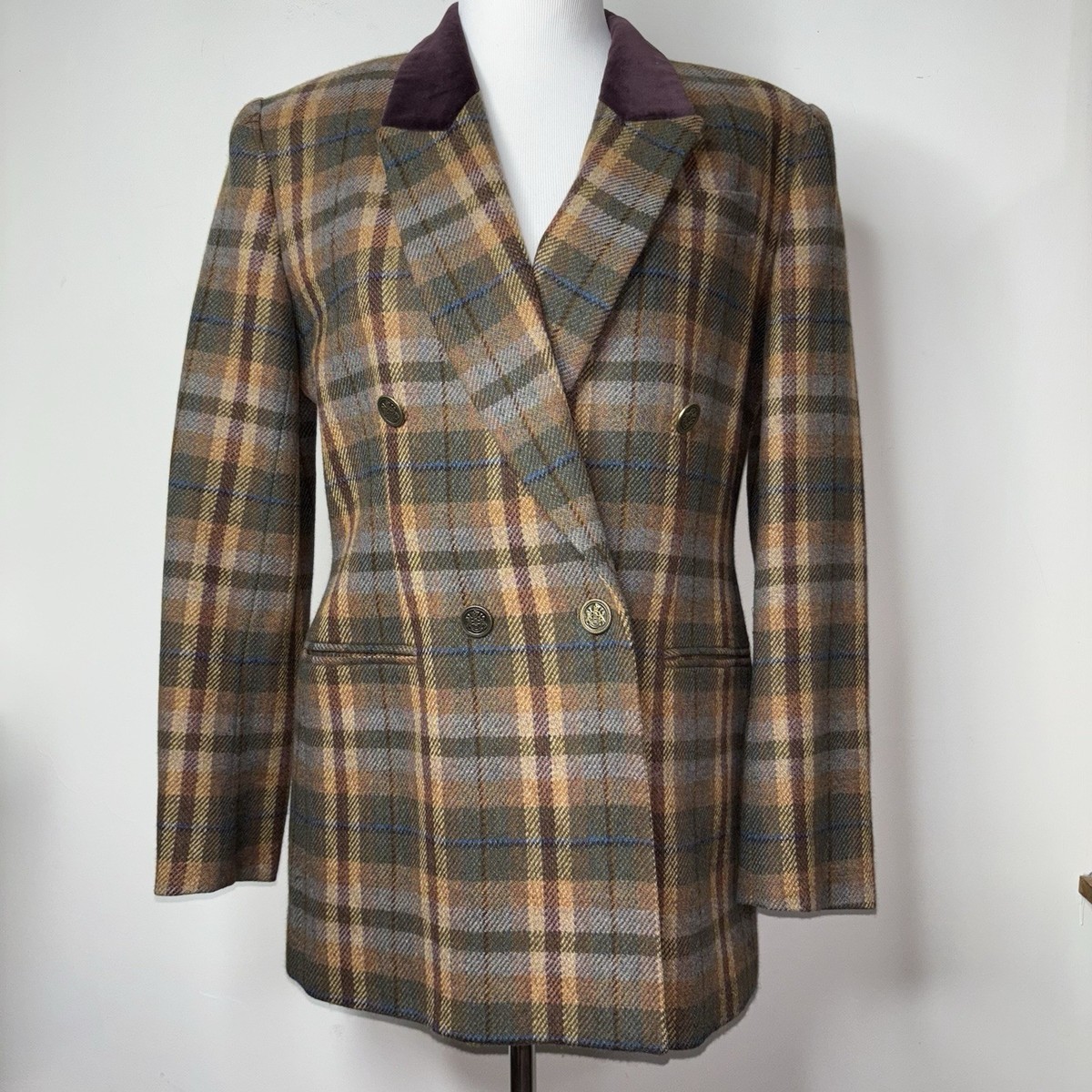 Vintage Evan Picone Tweed Blazer Women's Brown Plaid Wool Jacket Academia