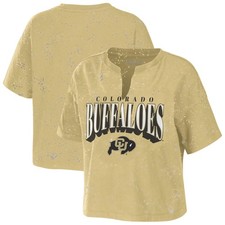 Women's WEAR by Erin Andrews Tan Colorado Buffaloes Bleach Wash Splatter Cropped