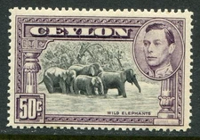 Ceylon 1938-48 50c perf 14 SG 394c unmounted mint (cat. £140) aged gum 'A'