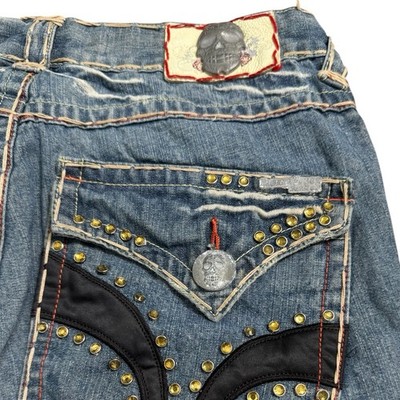 Laguna Beach Jean Co Skull Thick Stitch Rhinestone Y2K Jeans Bootcut Size 30
