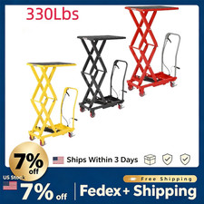 330LB Manual Double Scissor Lift Cart, Hydraulic Table 50" Height w/ 4 Wheels