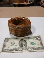 Vintage 1970's Handcarved Onyx 3 Slot Heavy Ashtray