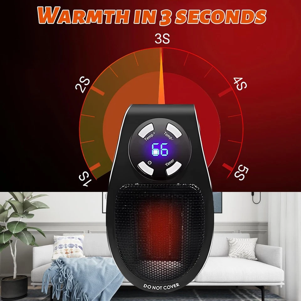 Termoventilatore in Ceramica, 500 W, Mini Termoventilatore, Riscaldamento Elettr - Immagine 4 di 4