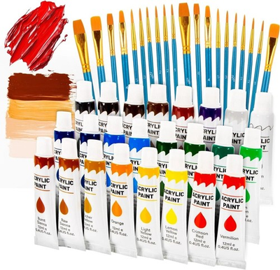 #ad Acrylic Paint Set 24 Colors 20 Brushes Non Toxic Paint for Canvas Wood Roc $14.95