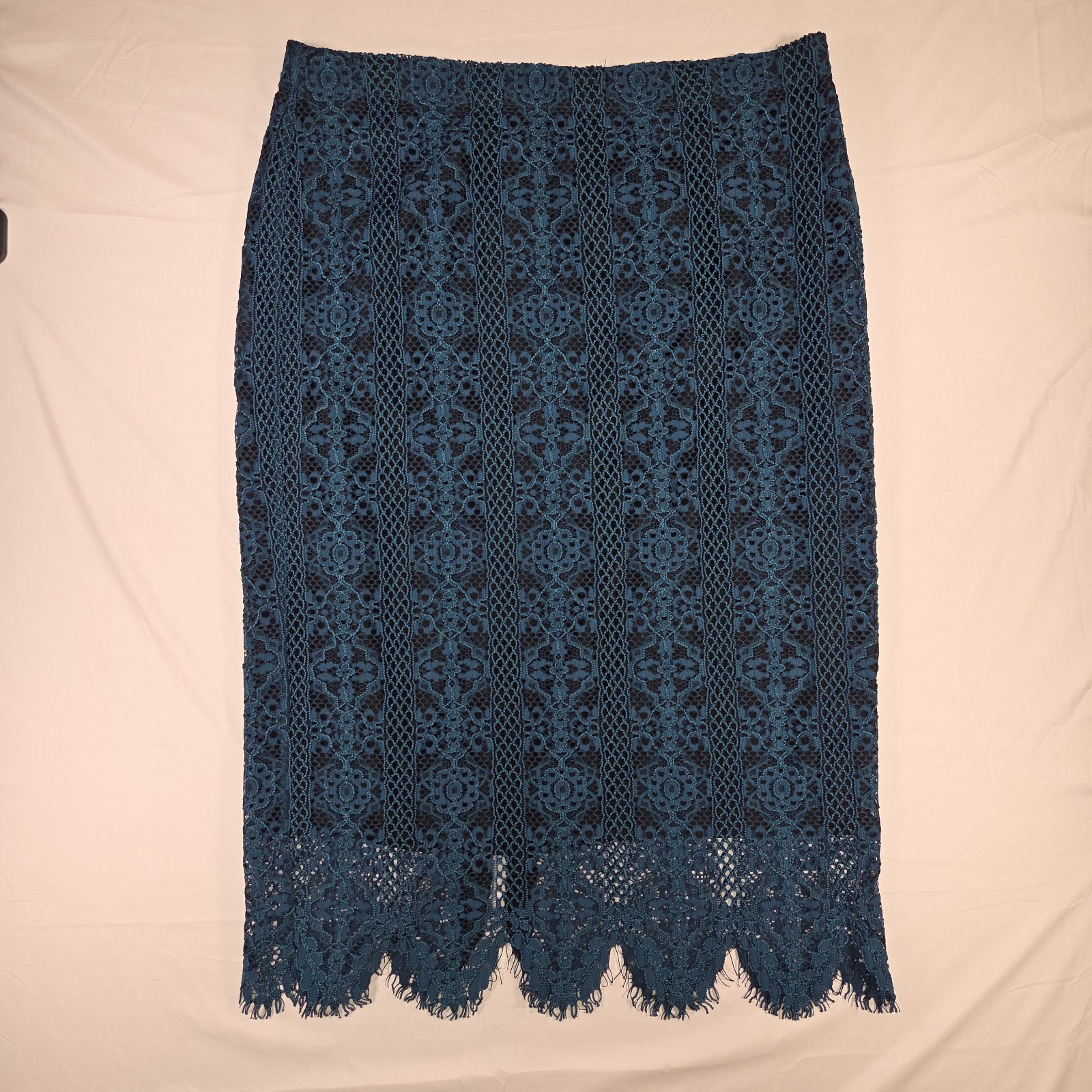 Black Lable by Chicos Teal Blue Floral Lace Maxi Skirt - Womens Size 3