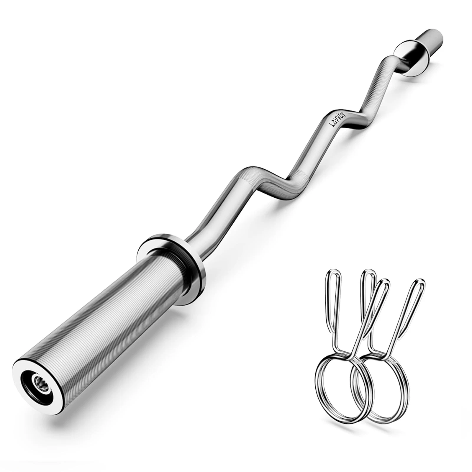 Olympic EZ Curl Barbell Bar 47", 2-Inch for Weight Silver