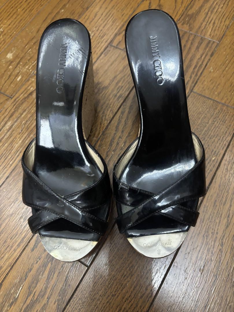 APL JIMMY CHOO sandali donna cinturino incrociato EU 37 laccato nero 0089821K autentici