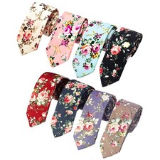 Men's Ties, Cotton Floral Print Slim Skinny Ties for Groom, Groomsmen Necktie...
