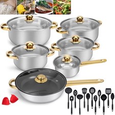 20PCS Induction Non Stick Stainless Steel Cookware Cooking Pot Pan With Lids Set